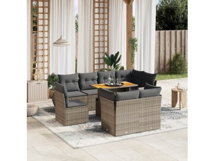 9dílná zahradní sedací souprava s poduškami šedá polyratan 3272292