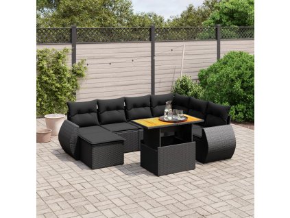 8dílná zahradní sedací souprava s poduškami černá polyratan 3272308