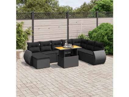 9dílná zahradní sedací souprava s poduškami černá polyratan 3272329