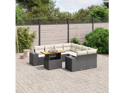 9dílná zahradní sedací souprava s poduškami černá polyratan 3272561