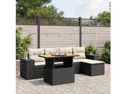 6dílná zahradní sedací souprava s poduškami černá polyratan 3272610