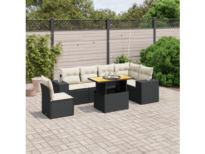 7dílná zahradní sedací souprava s poduškami černá polyratan 3272659