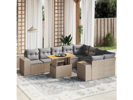 10dílná zahradní sedací souprava s poduškami béžová polyratan 3272795