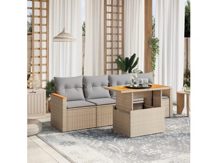 5dílná zahradní sedací souprava s poduškami béžová polyratan 3272956