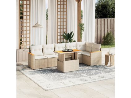7dílná zahradní sedací souprava s poduškami béžová polyratan 3273088