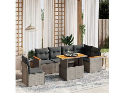7dílná zahradní sedací souprava s poduškami šedá polyratan 3273104