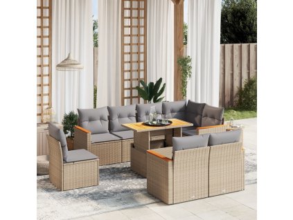 9dílná zahradní sedací souprava s poduškami béžová polyratan 3273173