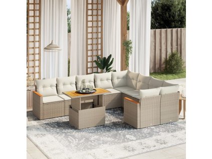 10dílná zahradní sedací souprava s poduškami béžová polyratan 3273235