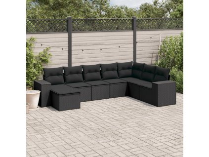 8dílná zahradní sedací souprava s poduškami černá polyratan 3222954