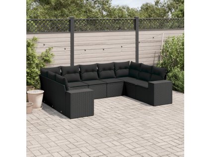 9dílná zahradní sedací souprava s poduškami černá polyratan 3222994