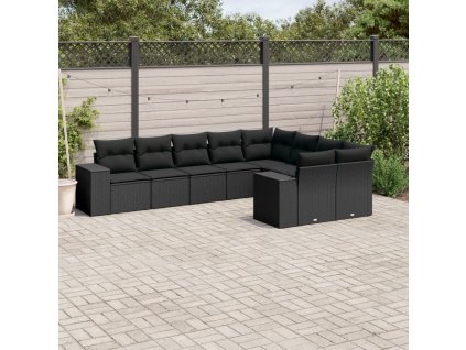 9dílná zahradní sedací souprava s poduškami černá polyratan 3223034