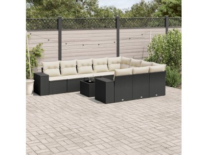 11dílná zahradní sedací souprava s poduškami černá polyratan 3223095