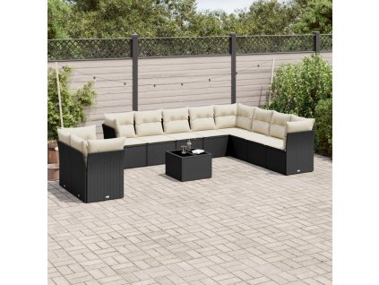 11dílná zahradní sedací souprava s poduškami černá polyratan 3249705