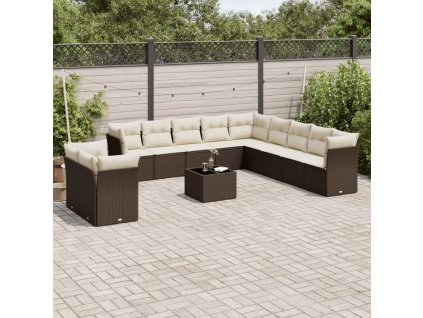 12dílná zahradní sedací souprava s poduškami hnědá polyratan 3249732