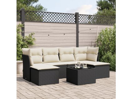 7dílná zahradní sedací souprava s poduškami černá polyratan 3249855