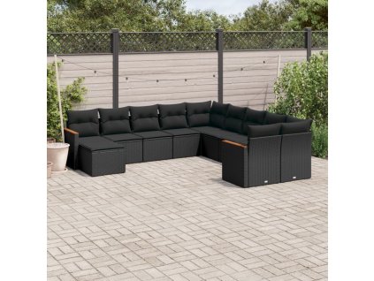 11dílná zahradní sedací souprava s poduškami černá polyratan 3258968
