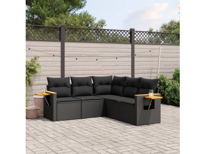 5dílná zahradní sedací souprava s poduškami černá polyratan 3259199