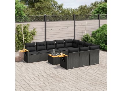 11dílná zahradní sedací souprava s poduškami černá polyratan 3259584