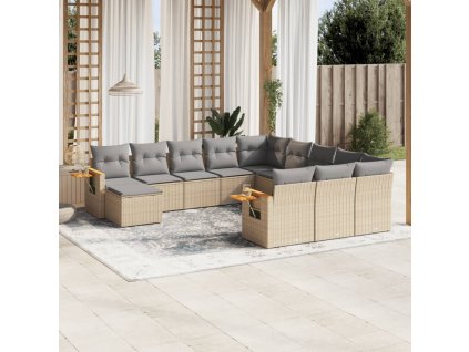 11dílný zahradní sedací souprava s poduškami béžový polyratan 3259609