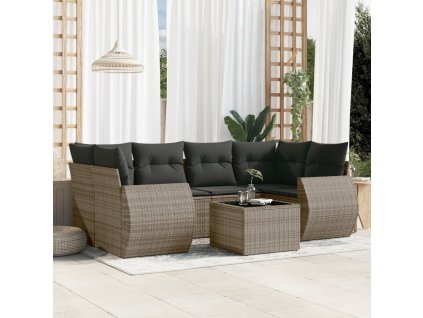 7dílná zahradní sedací souprava s poduškami šedá polyratan 3253457