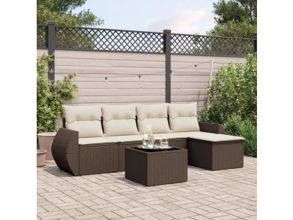 6dílná zahradní sedací souprava s poduškami hnědá polyratan 3253640