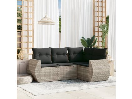 4dílná zahradní sedací souprava a podušky světle šedá polyratan 3253649