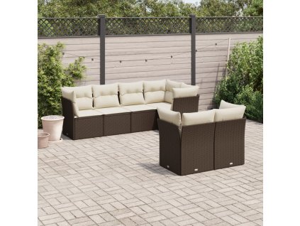 7dílná zahradní sedací souprava s poduškami hnědá polyratan 3217903