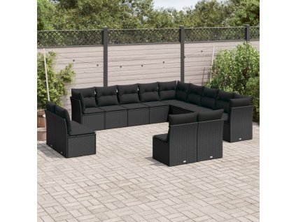 13dílný zahradní sedací souprava s poduškami černý polyratan 3218485