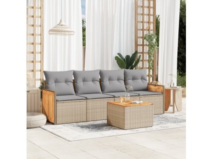 5dílná zahradní sedací souprava s poduškami béžová polyratan 3227459