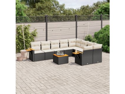 10dílná zahradní sedací souprava s poduškami černá polyratan 3227148