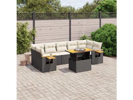 8dílná zahradní sedací souprava s poduškami černá polyratan 3273429