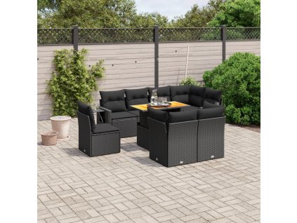 9dílná zahradní sedací souprava s poduškami černá polyratan 3271846