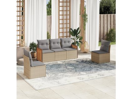 5dílná zahradní sedací souprava s poduškami béžová polyratan 3227529