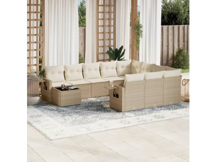 11dílný zahradní sedací souprava s poduškami béžový polyratan 3220727