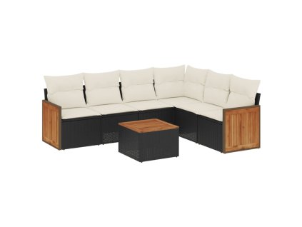 7dílná zahradní sedací souprava s poduškami černá polyratan 3227687