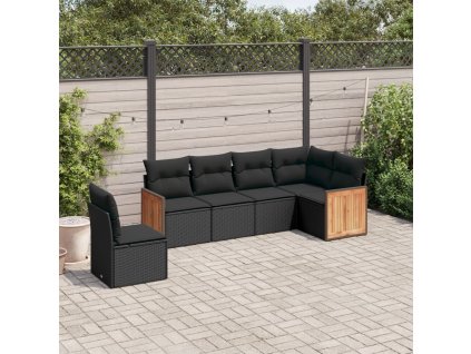 6dílná zahradní sedací souprava s poduškami černá polyratan 3227693
