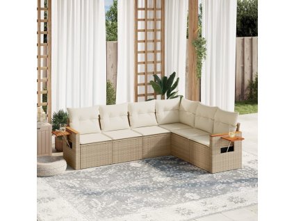 6dílná zahradní sedací souprava s poduškami béžová polyratan 3226842