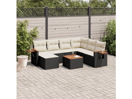 8dílná zahradní sedací souprava s poduškami černá polyratan 3227050