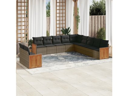 11dílná zahradní sedací souprava s poduškami šedá polyratan 3227810