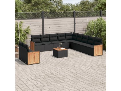 12dílná zahradní sedací souprava s poduškami černá polyratan 3227812