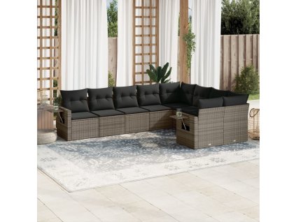 9dílná zahradní sedací souprava s poduškami šedá polyratan 3252977