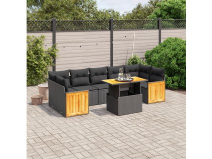 8dílná zahradní sedací souprava s poduškami černá polyratan 3273869