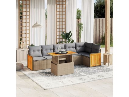 7dílná zahradní sedací souprava s poduškami béžová polyratan 3273971