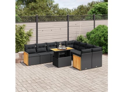 10dílná zahradní sedací souprava s poduškami černá polyratan 3274114