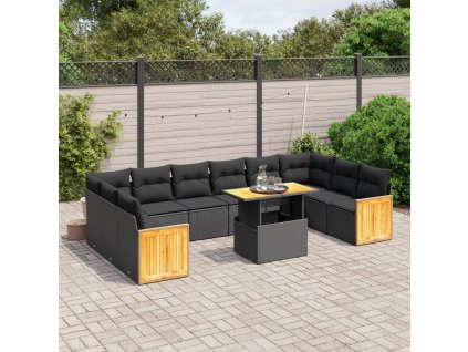 11dílná zahradní sedací souprava s poduškami černá polyratan 3274128