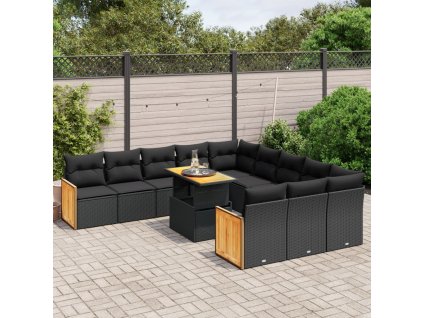 11dílná zahradní sedací souprava s poduškami černá polyratan 3274142