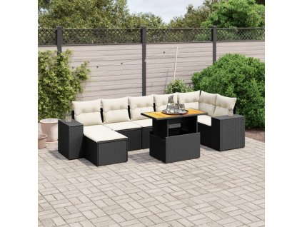 8dílná zahradní sedací souprava s poduškami černá polyratan 3275933