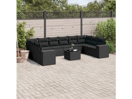 11dílná zahradní sedací souprava s poduškami černá polyratan 3223074
