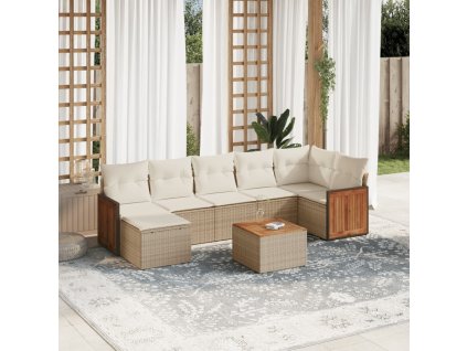 8dílná zahradní sedací souprava s poduškami béžová polyratan 3227878