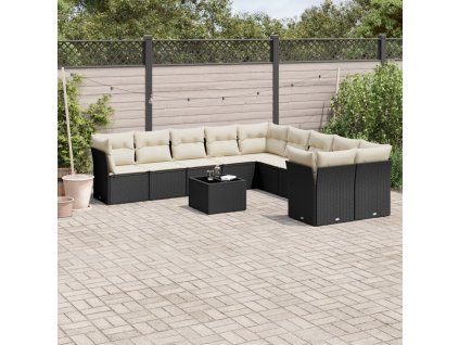 11dílná zahradní sedací souprava s poduškami černá polyratan 3218246